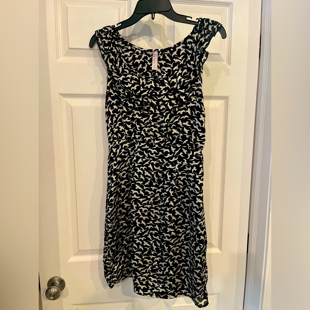 Black and white bird print dress
